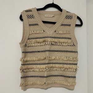 Tory Burch Beige and Black V-Neck Sweater